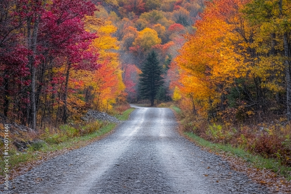 Obraz premium A road with trees on either side and a tree in the middle