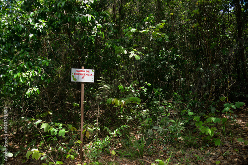 environment, Brazilian forest, signpost, emergency exit 