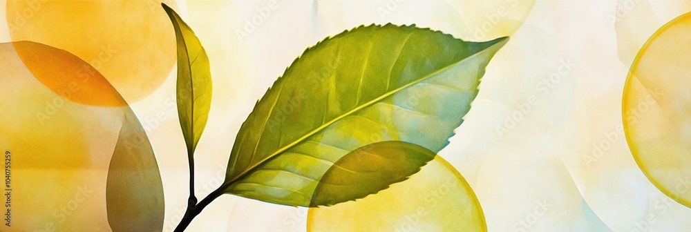A delicate silhouette of a tea leaf stands out against a vibrant, softly blurred backdrop, showcasing natural beauty and tranquility. Generative AI A delicate silhouette of a tea leaf stands out against a vibrant, softly blurred backdrop, showcasing natural beauty and tranquility. Generative AI