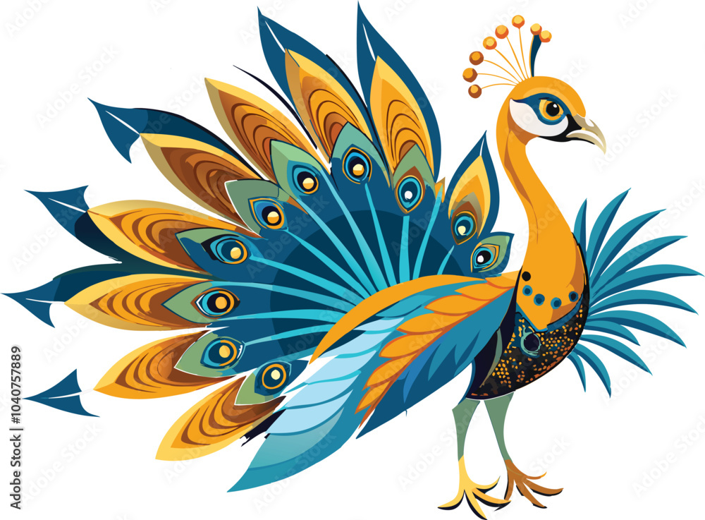 Fototapeta premium peacock fanning its tail white background