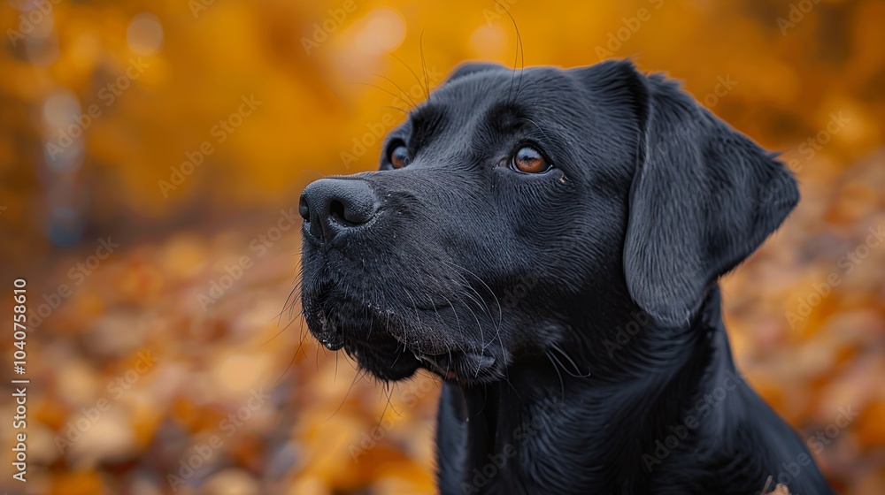 Black Labrador Portrait in Autumn Leaves Black Labrador Portrait in Autumn Leaves