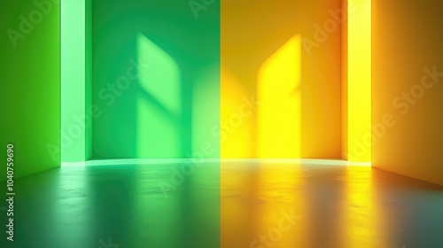Wallpaper Mural Minimalist interior with green and yellow walls and light streaming through windows. Torontodigital.ca