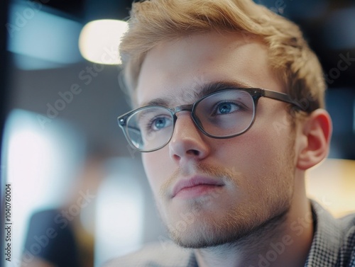 Casual Tech Worker in Modern Office photo