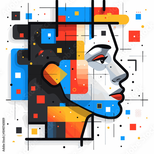 Abstract colorful geometric composition with human head. Vector illustration for your design
