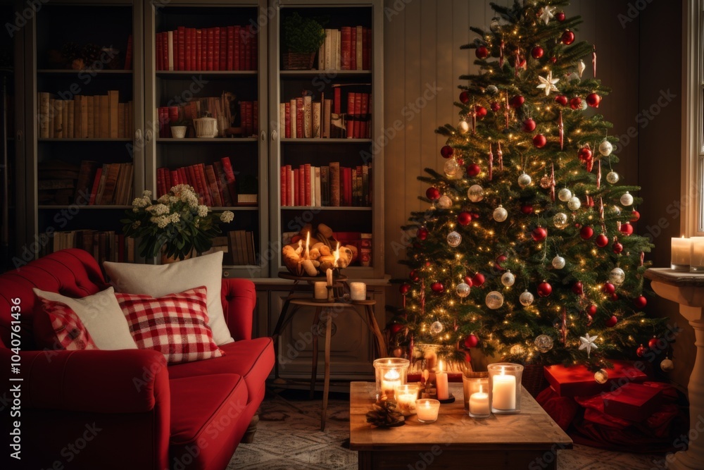 Interior of a cozy living room decorated for Christmas holidays Interior of a cozy living room decorated for Christmas holidays