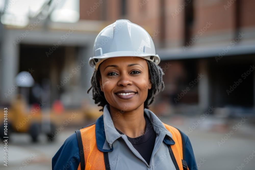 Smiling portrait of a middle aged businesswoman on construction site Smiling portrait of a middle aged businesswoman on construction site