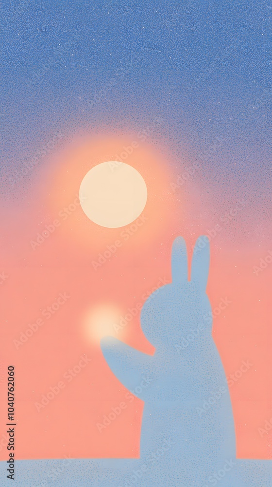 A Rabbit and full Moon holding the glowing purple silhouette, set against a pink and purple gradient background, A Rabbit and full Moon holding the glowing purple silhouette, set against a pink and purple gradient background,
