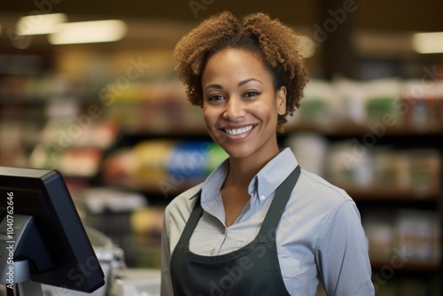 Portrait of a middle aged African American female cashier