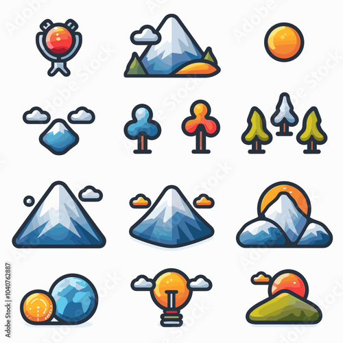 Set of mountain icons. Vector illustration for your graphic design and web design.