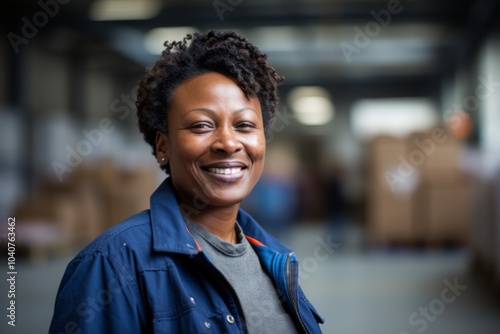 Portrait of a joyful middle aged female warehouse worker