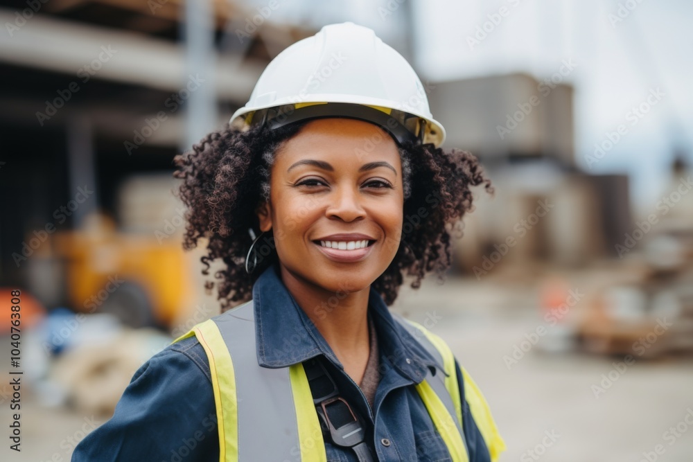 Smiling portrait of a middle aged businesswoman on construction site Smiling portrait of a middle aged businesswoman on construction site