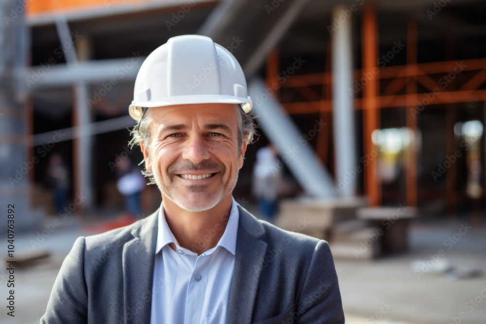 Smiling portrait of a middle aged businessman on construction site Smiling portrait of a middle aged businessman on construction site