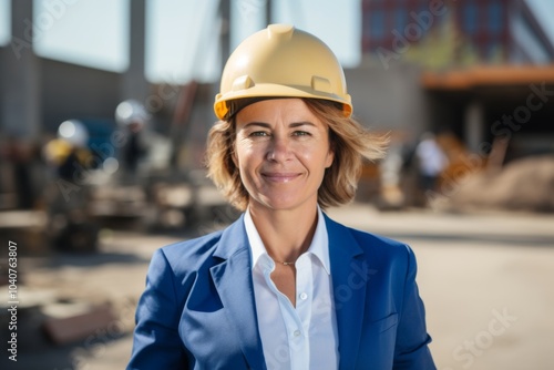 Smiling portrait of a middle aged businesswoman on construction site