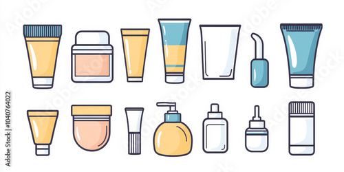 Skin care icon. Moisturizing, face mask, acne treatment, shaving gel, moisturizing, hand cream, sanitizer. Skin care concept.