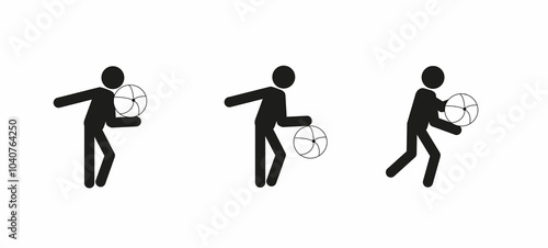 pictogram of the figure of a man with a ball, sketch, stick man with a ball, healthy lifestyle, flat illustration, on a highlighted white background