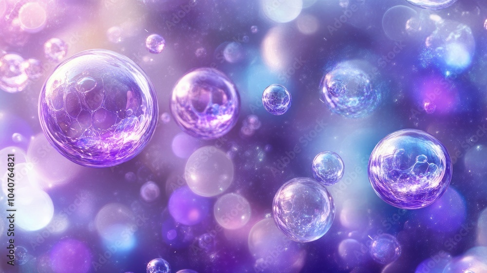 A dreamy background featuring bubbles and soft glowing lights in purple and blue tones. A dreamy background featuring bubbles and soft glowing lights in purple and blue tones.