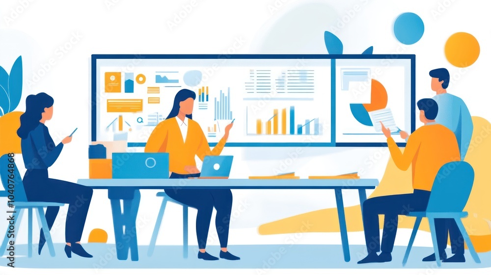 Business Team Analyzing Data on Presentation Business Team Analyzing Data on Presentation