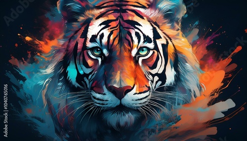 Wallpaper Mural Abstract animal tiger portrait with colorful double exposure paint Torontodigital.ca