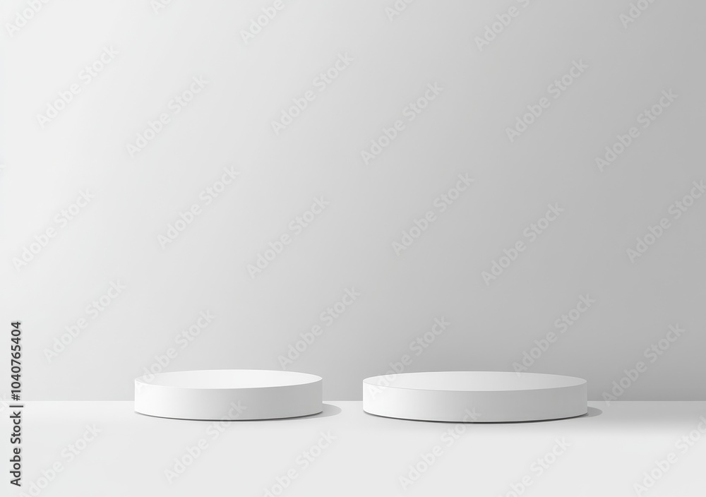 Two simple white circular platforms against a light gray background for display purposes. Two simple white circular platforms against a light gray background for display purposes.