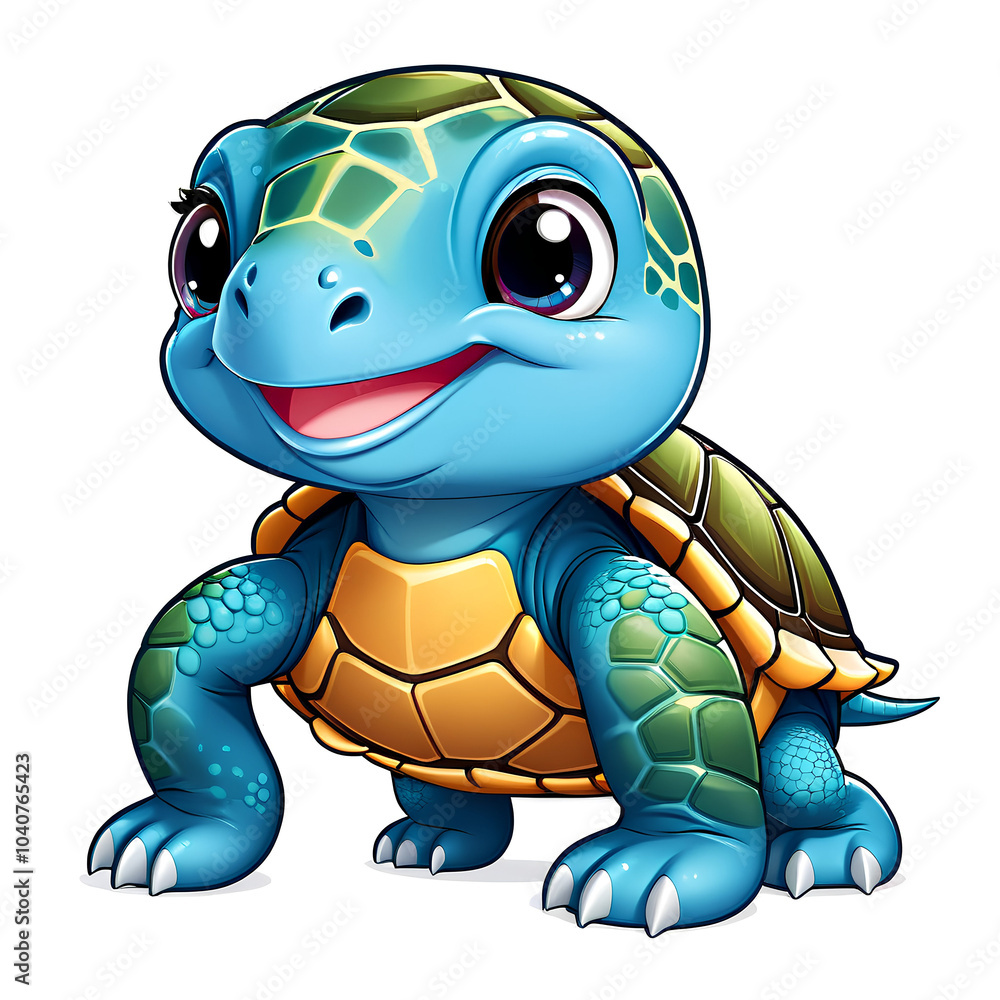 Fototapeta premium illustration of beautiful cute loving turtle on white background