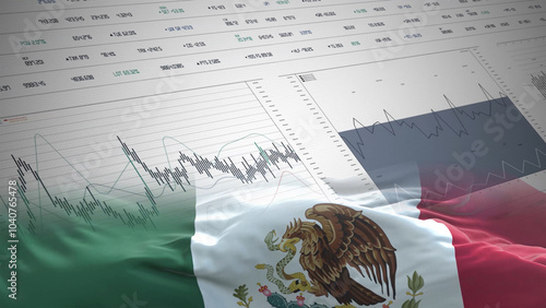 Mexico flag - Waving flag on report analytics data statement