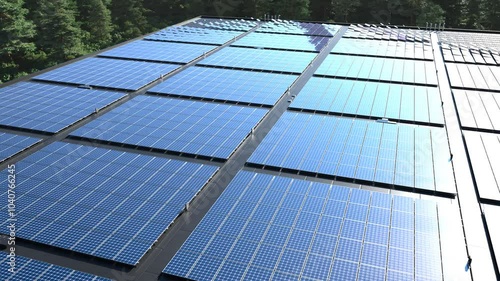 Modern Warehouse with Solar Panels on Rooftop