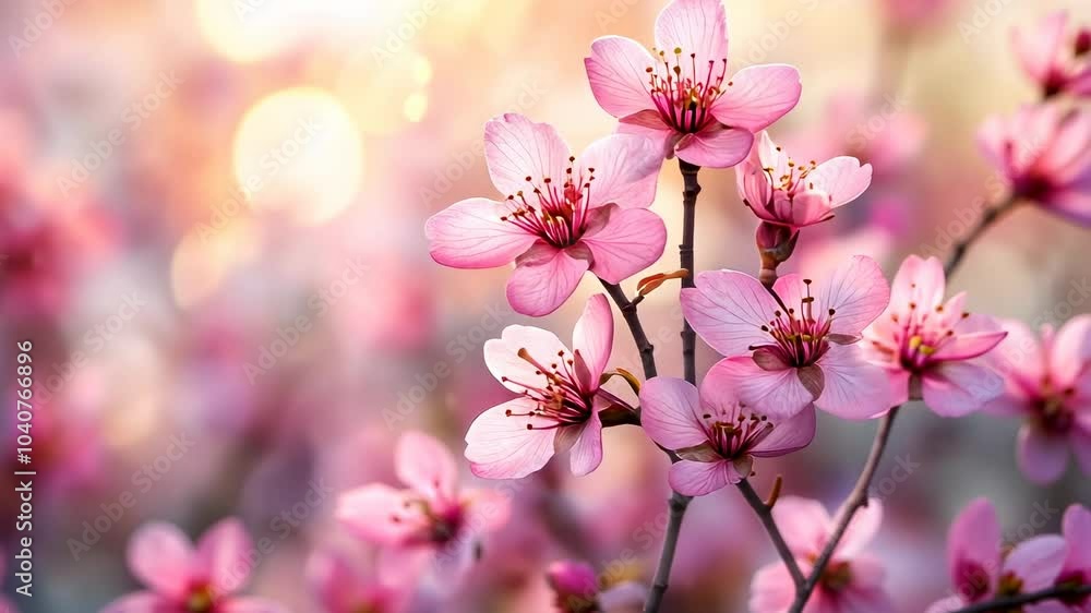 Pink Flowers Blooming in Spring Sunlight. Pink Flowers Blooming in Spring Sunlight.
