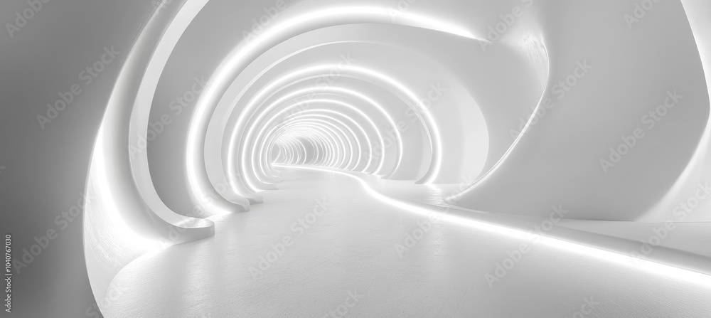 Fototapeta premium A futuristic, minimalist corridor with smooth curves and ambient lighting.