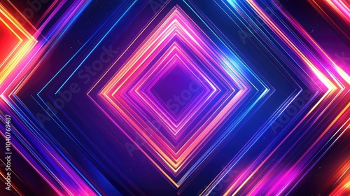 A vibrant abstract design featuring colorful, glowing diamond shapes and lines.