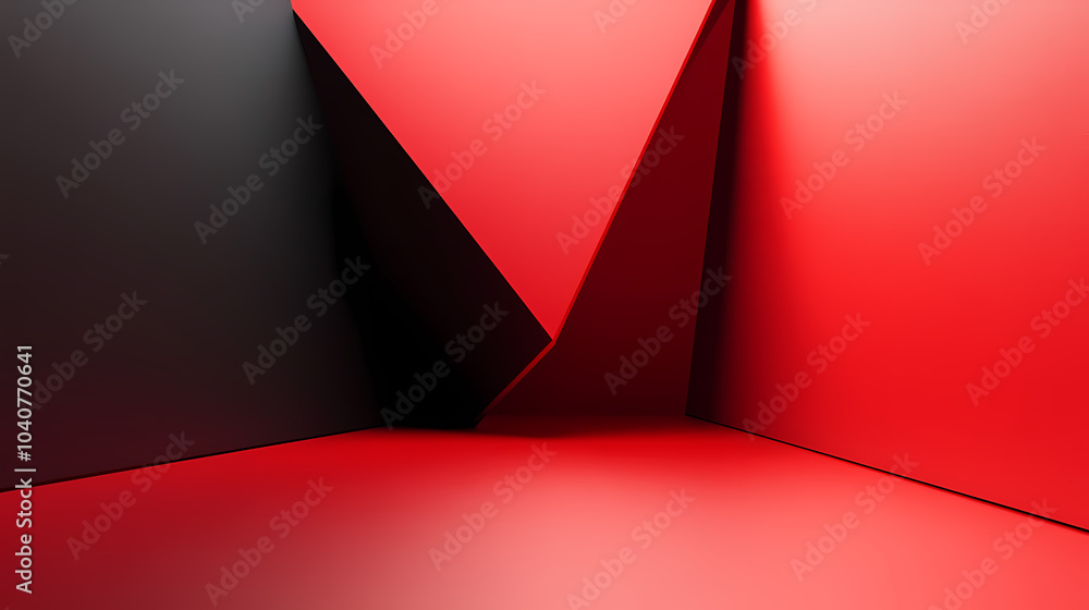 Obraz premium Abstract Minimalist Room with Red and Black Angular Walls, Modern 