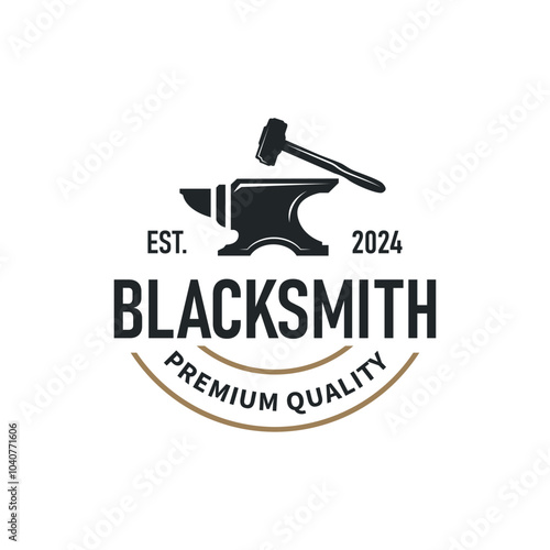 Blacksmith craft logo design with black silhouette antique workshop emblem forge anvil templet illustration