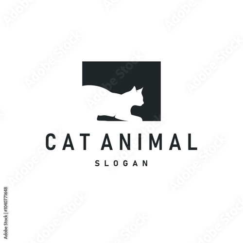 simple black silhouette design pet cat logo animal care template illustration