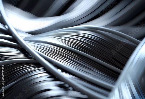 Arrangement of smooth gray lines gracefully intertwines against a soft abstract bokeh background, adding depth and allure. Composition invites the viewer to explore its fluid design. Generative AI