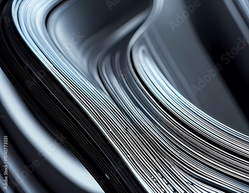 Arrangement of smooth gray lines gracefully intertwines against a soft abstract bokeh background, adding depth and allure. Composition invites the viewer to explore its fluid design. Generative AI