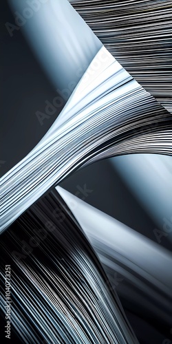 Arrangement of smooth gray lines gracefully intertwines against a soft abstract bokeh background, adding depth and allure. Composition invites the viewer to explore its fluid design. Generative AI