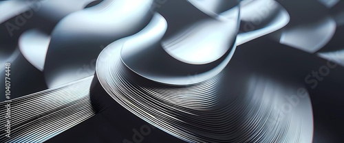 Arrangement of smooth gray lines gracefully intertwines against a soft abstract bokeh background, adding depth and allure. Composition invites the viewer to explore its fluid design. Generative AI