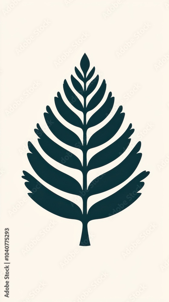 Fototapeta premium Dark green leaf-like geometric illustration on white background