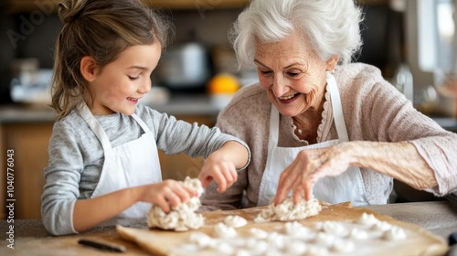 Grandma and Grandchild Baking Together in Kitchen Family Recipe Happy Cooking Generations Love