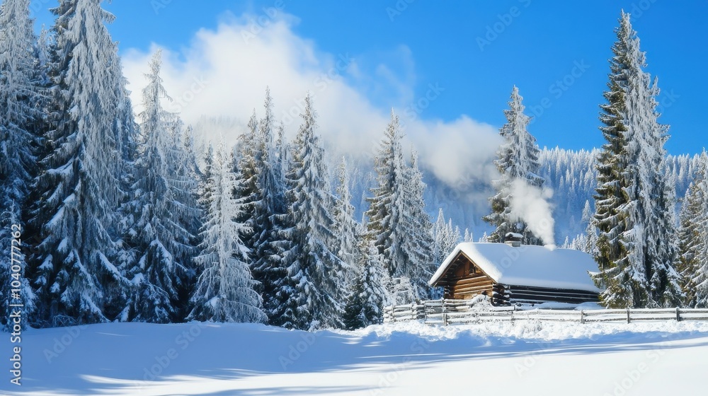 Enchanting Snowy Landscape with Evergreen Trees Enchanting Snowy Landscape with Evergreen Trees