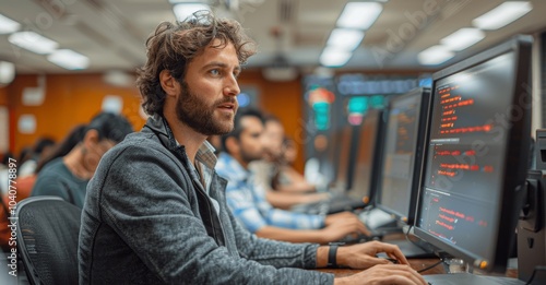 Teacher Conducting Software Engineering Class for Diverse University Students in High-Tech Classroom