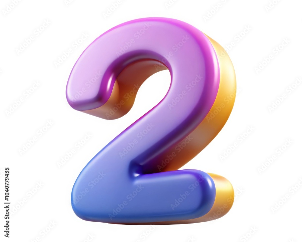 3D number two, featuring a smooth gradient from purple to blue with golden highlights, isolated on a white background, perfect for vibrant designs, advertising, and educational materials 3D number two, featuring a smooth gradient from purple to blue with golden highlights, isolated on a white background, perfect for vibrant designs, advertising, and educational materials