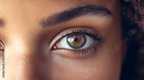 Close-up of a Brown Eye with Makeup and Eyelashes