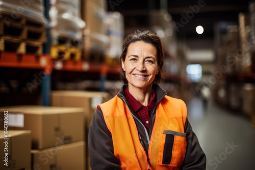 Portrait of a joyful middle aged female warehouse worker