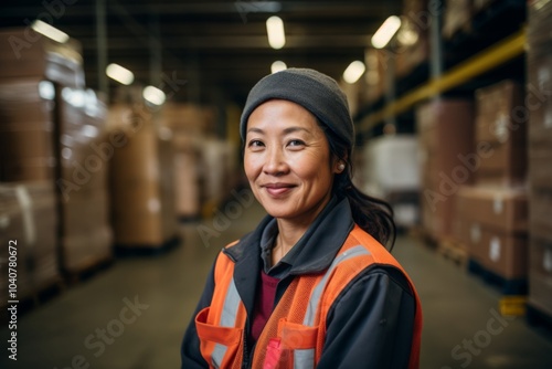 Portrait of a joyful middle aged female warehouse worker