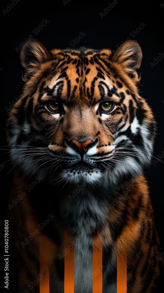Obraz premium Portrait of a Tiger Staring Intently with Dark Background