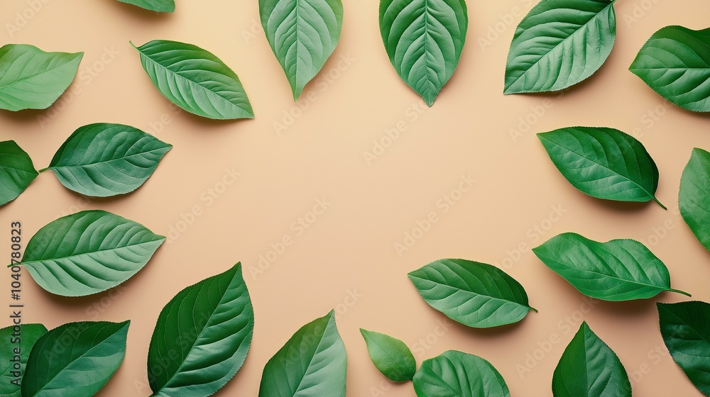 Fototapeta premium Radial Arrangement of Green Leaves on Background