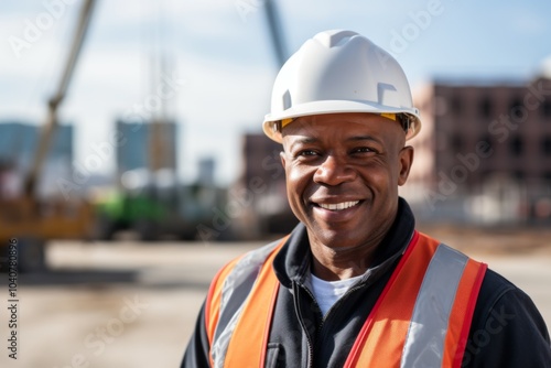 Smiling portrait of a middle aged businessman on construction site