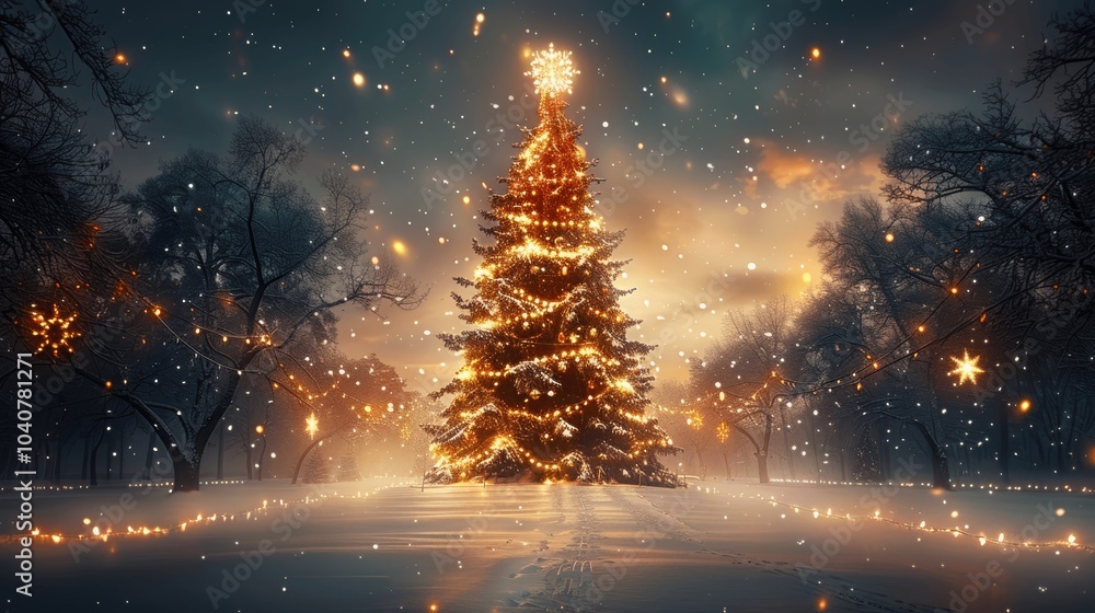 Magical Christmas Tree in a Winter Wonderland at Night Magical Christmas Tree in a Winter Wonderland at Night