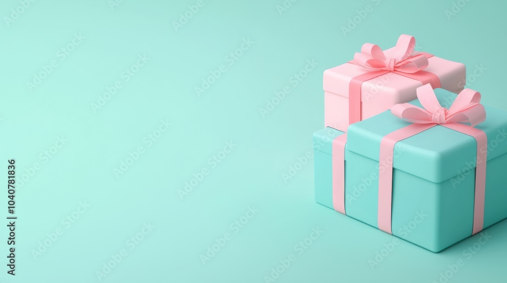 Beautifully Wrapped Gift Boxes in Pastel Colors on Mint Green Background Beautifully Wrapped Gift Boxes in Pastel Colors on Mint Green Background