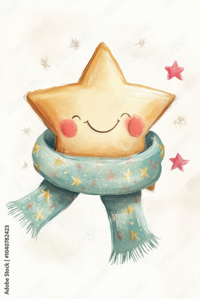 Naklejka premium Happy Star with Scarf and Mittens Illustration
